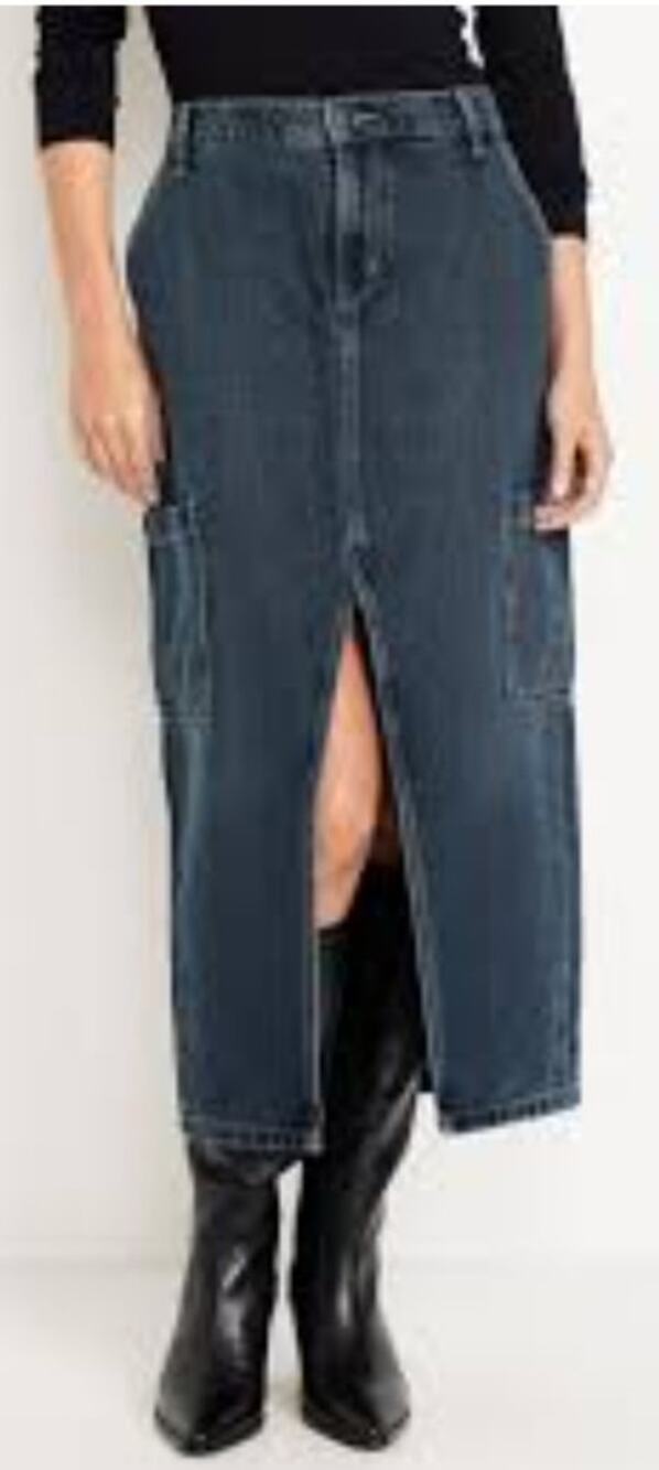 Old Navy Women 16 Medium Wash Denim "Drapey" Mid Rise Cargo Denim Maxi Skirt
